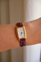 Near Mint Vintage 90s Seiko Noie Baignoire Style Burgendy Leather Strap Watch Working