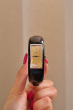 Rare 1970s Hanowa Mage Swiss-made ladies bangle watch featuring a rectangular gold-tone dial Manual Wind