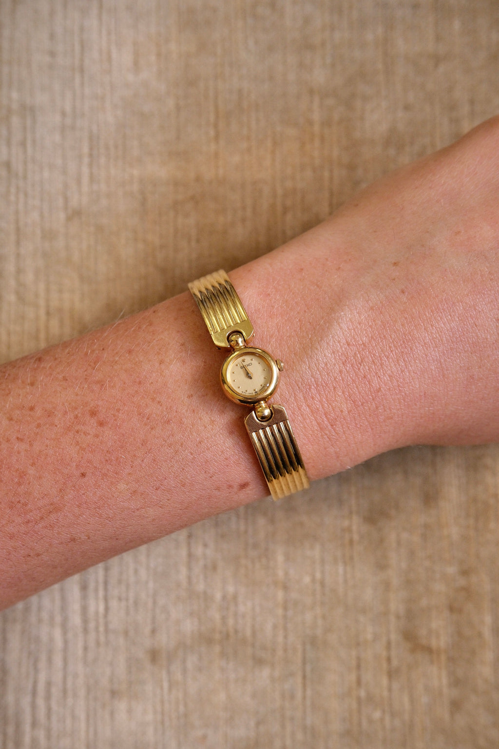 Rare & Petite Vintage 1990s Gold-Plated Ladies' Seiko Quartz Watch With Semi Bangle