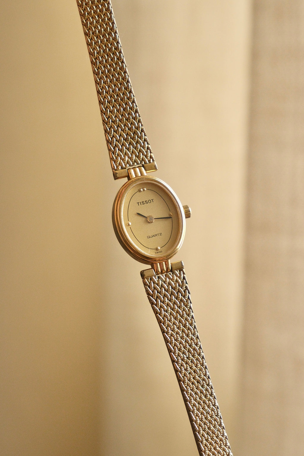 80s Vintage Ladies Gold Oval and Petite Tissot Watch Quartz Working
