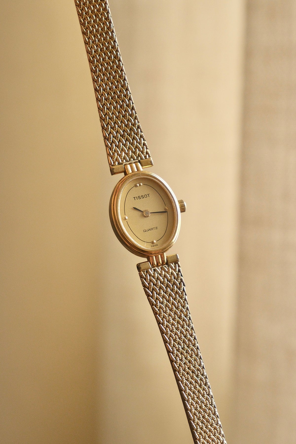 80s Vintage Ladies Gold Oval and Petite Tissot Watch Quartz Working