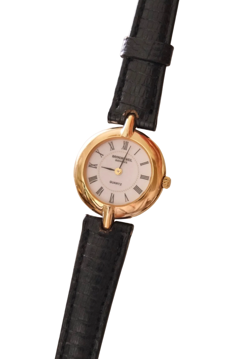1990s Raymond Weil Geneve Petite Gold Plated Watch Roman Numerals Quartz Swiss Dress Watch Women