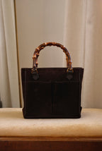 Vintage Gucci Bamboo Tote Bag Brown Suede with Bamboo Handles Circa 1980s