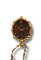 Rare 1980s Seiko Gold Plated Pendant Watch Necklace, Burgundy Maroon Dial Quartz Watch with Chain