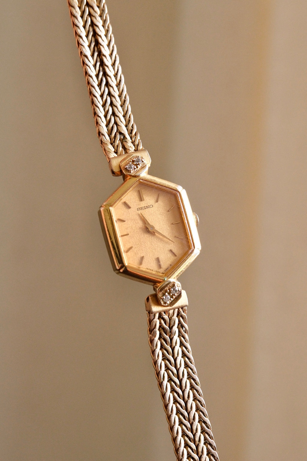 Rare 80s Gold-Plated Seiko Jewellery Quartz Watch with Hexagon Dial