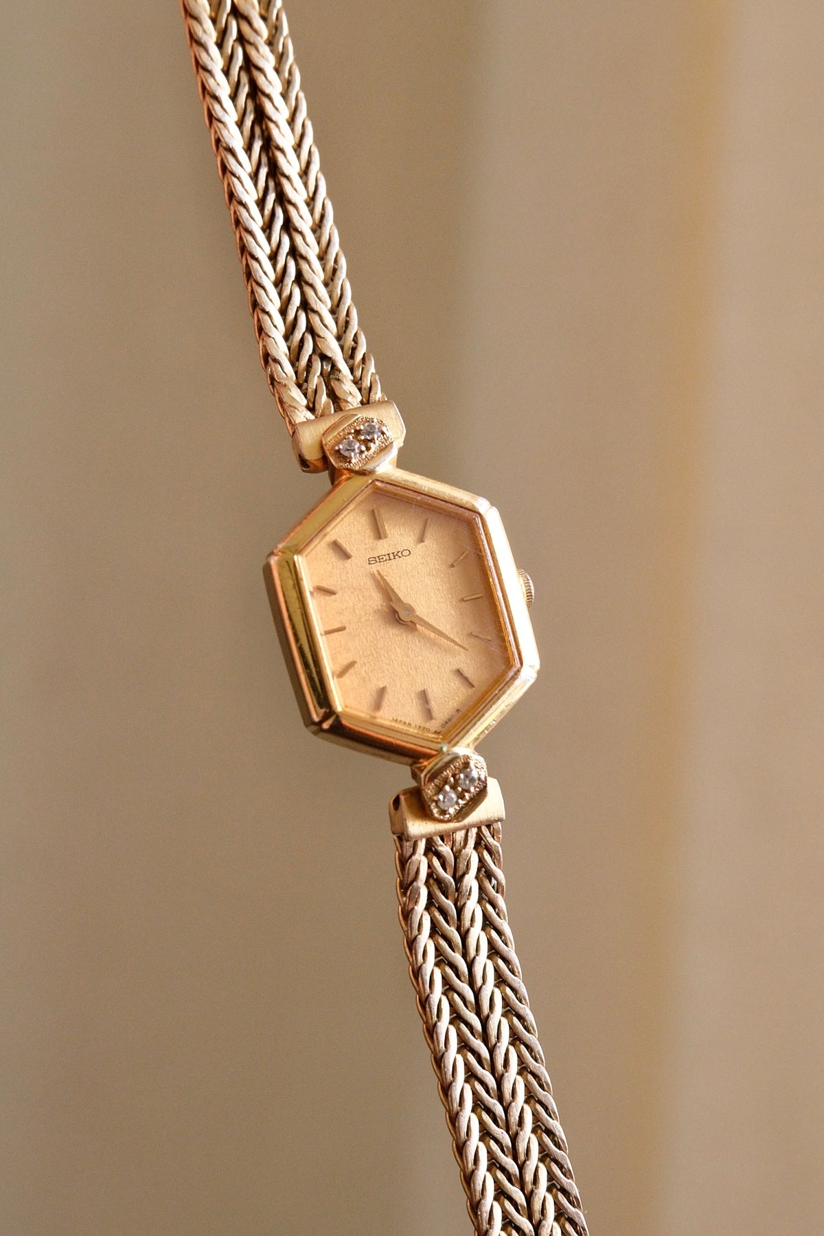 Rare 80s Gold-Plated Seiko Jewellery Quartz Watch with Hexagon Dial