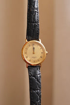 Vintage Ladies Givenchy Paris Gold Dress Watch, Black Crocodile Leather Strap, Roman Numeral Dial, Classic Luxury Wristwatch
