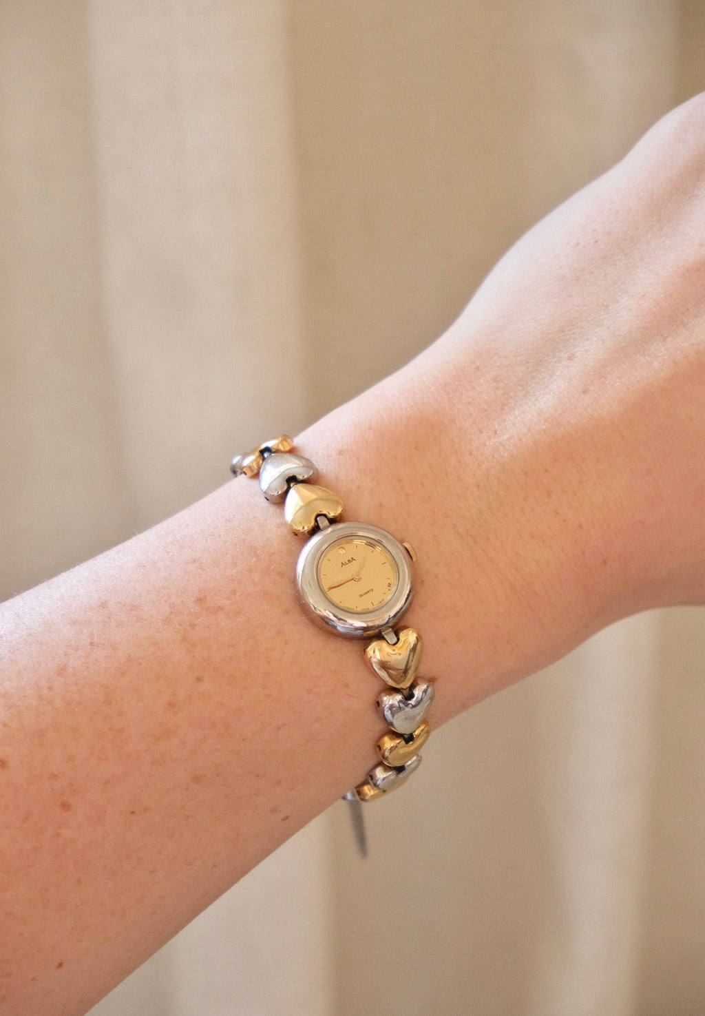 Rare Vintage Seiko Alba Heart Bracelet  Gold and Silver Two Tone Ladies Watch Working