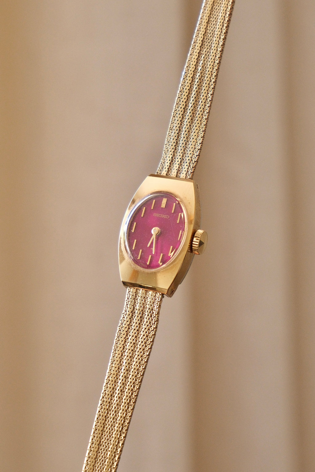 Rare Ladies Vintage Gold Seiko Pink / Purple Dial Mechanical Watch Working
