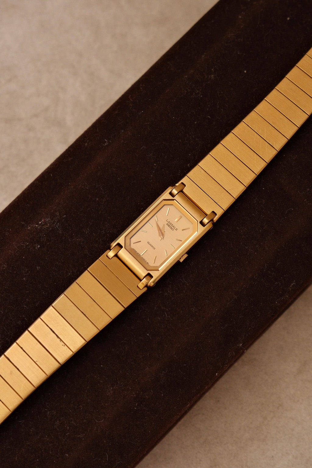 90s Vintage Ladies Ultra Thin Tank Lassale Seiko Gold Plated Watch Working in Box