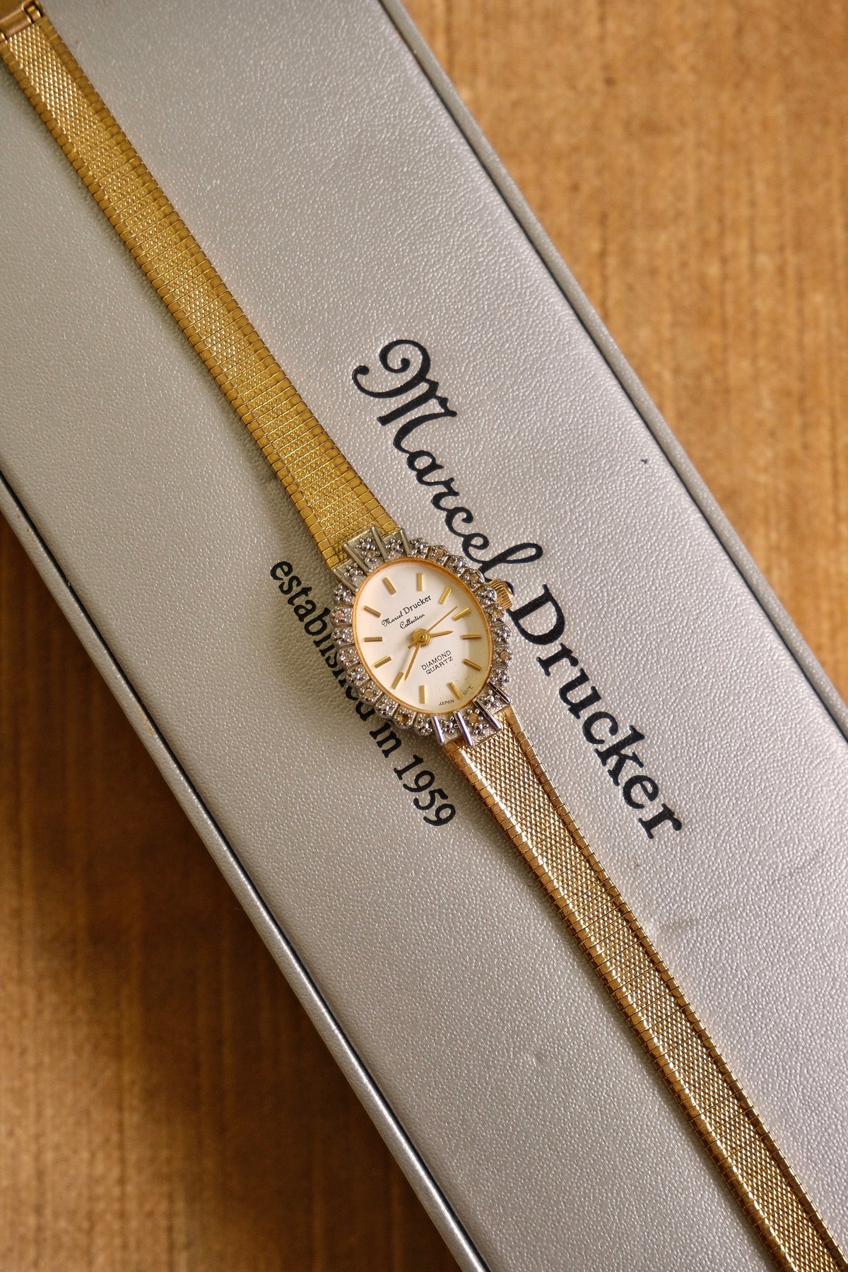 Rare Vintage 80s Marcel Drucker Oval Diamond Gold Cocktail Watch with Box & Papers