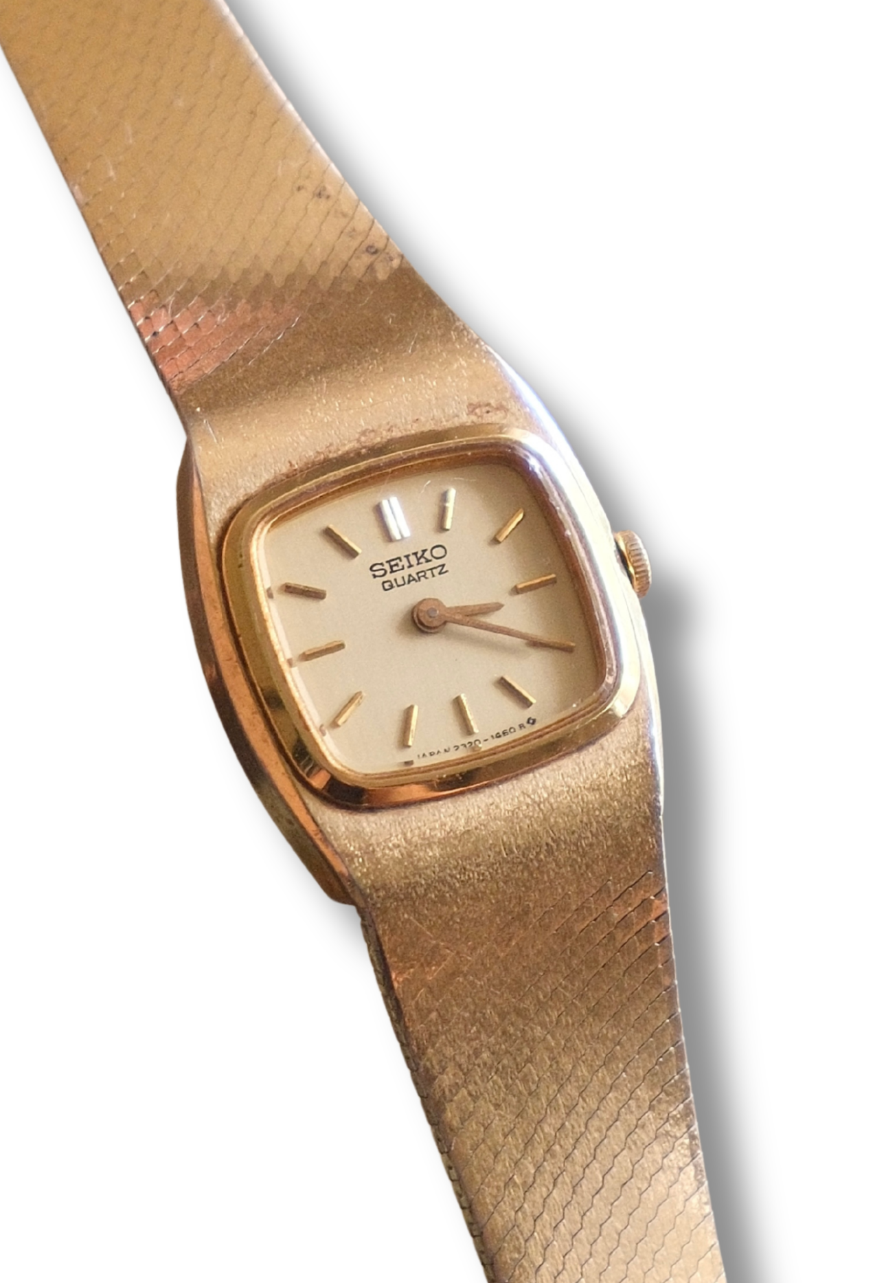 90s Vintage Seiko Dainty Gold Watch on a Pressed Mesh Bracelet Strap Working