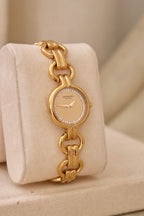 1990s Vintage Ladies 18k Gold Plated Raymond Weil Crystal Accent Dial Watch Working