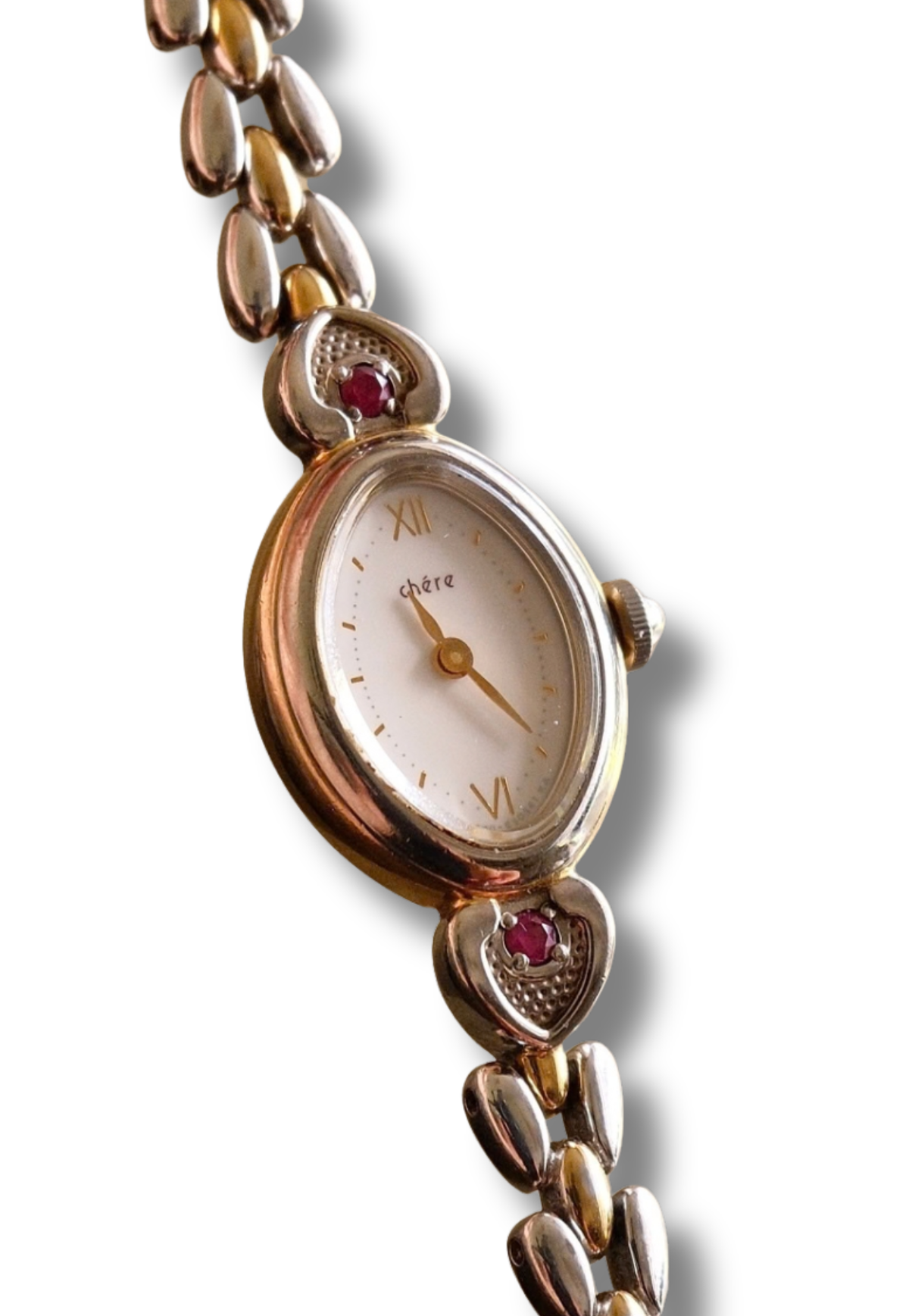 Ultra Rare & Petite Citizen Chère Two Tone Ladies Watch with Two Red Gemstones