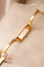 Vintage Gucci 1500L Gold Bangle Watch with White Dial, 90s Quartz