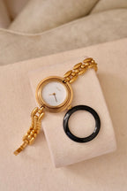 90s Vintage Gucci Gold Plated Rice Link Bezel Watch Working