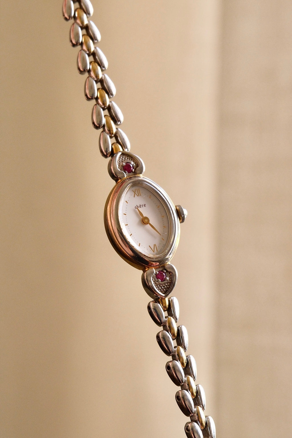 Ultra Rare & Petite Citizen Chère Two Tone Ladies Watch with Two Red Gemstones