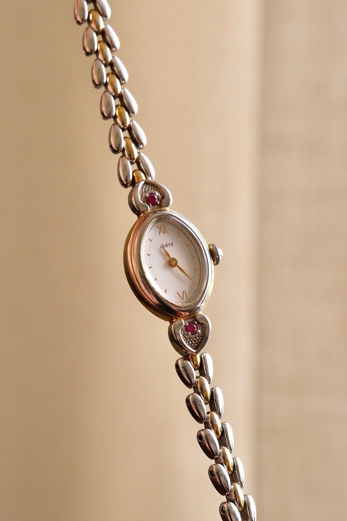 Ultra Rare & Petite Citizen Chère Two Tone Ladies Watch with Two Red Gemstones