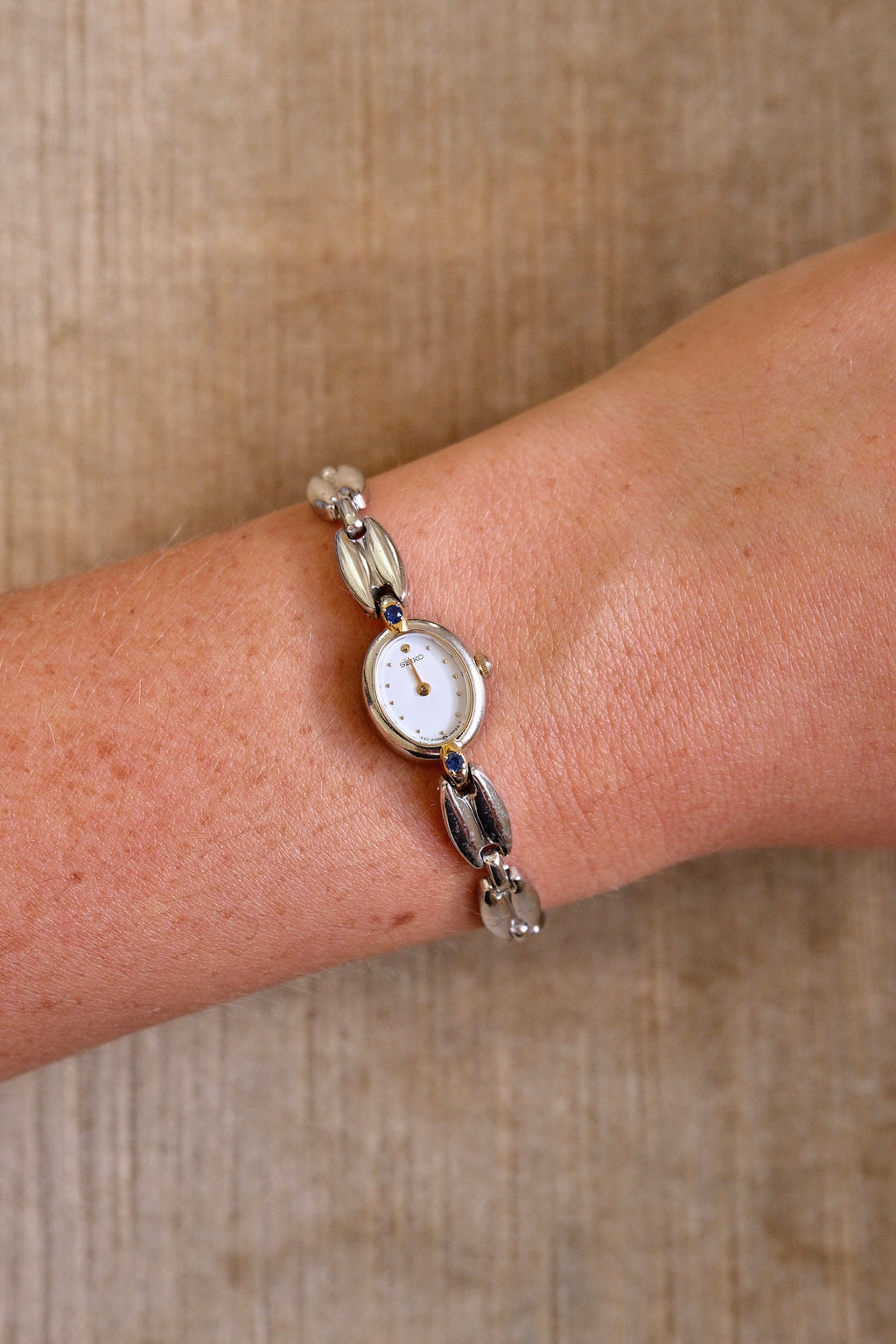 Ultra Rare & Petite Ladies Seiko Oval Dial Watch with Sapphire Gemstone Accents