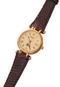 1994 Ladies Burberrys Gold Tone Round Watch with Date Brown Lizard Strap