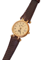 1994 Ladies Burberrys Gold Tone Round Watch with Date Brown Lizard Strap