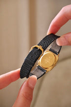 Unisex Ladies Mens Vintage 18k Gold Plated Black Leather Strap Raymond Weil Watch Working