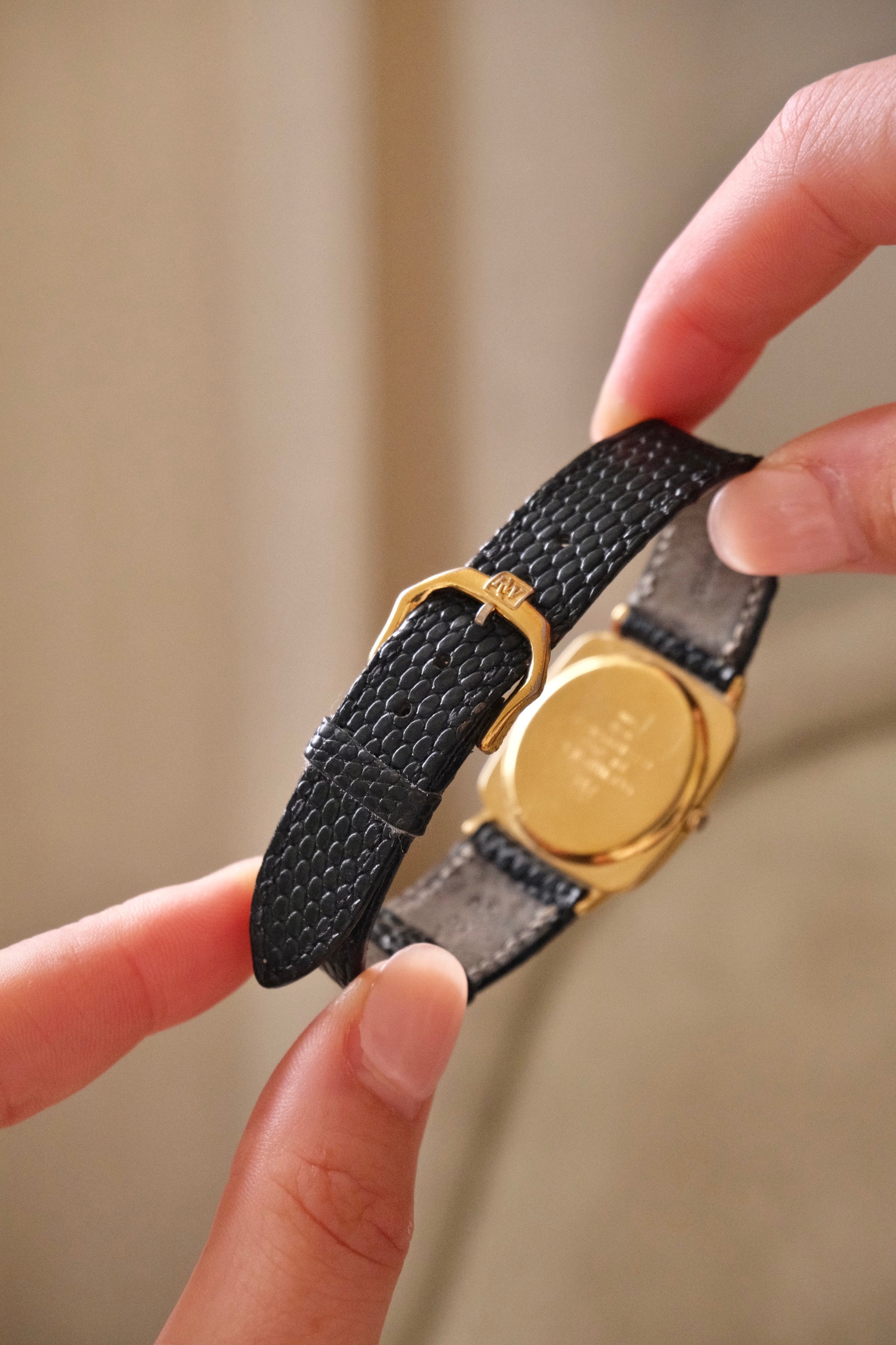 Unisex Ladies Mens Vintage 18k Gold Plated Black Leather Strap Raymond Weil Watch Working