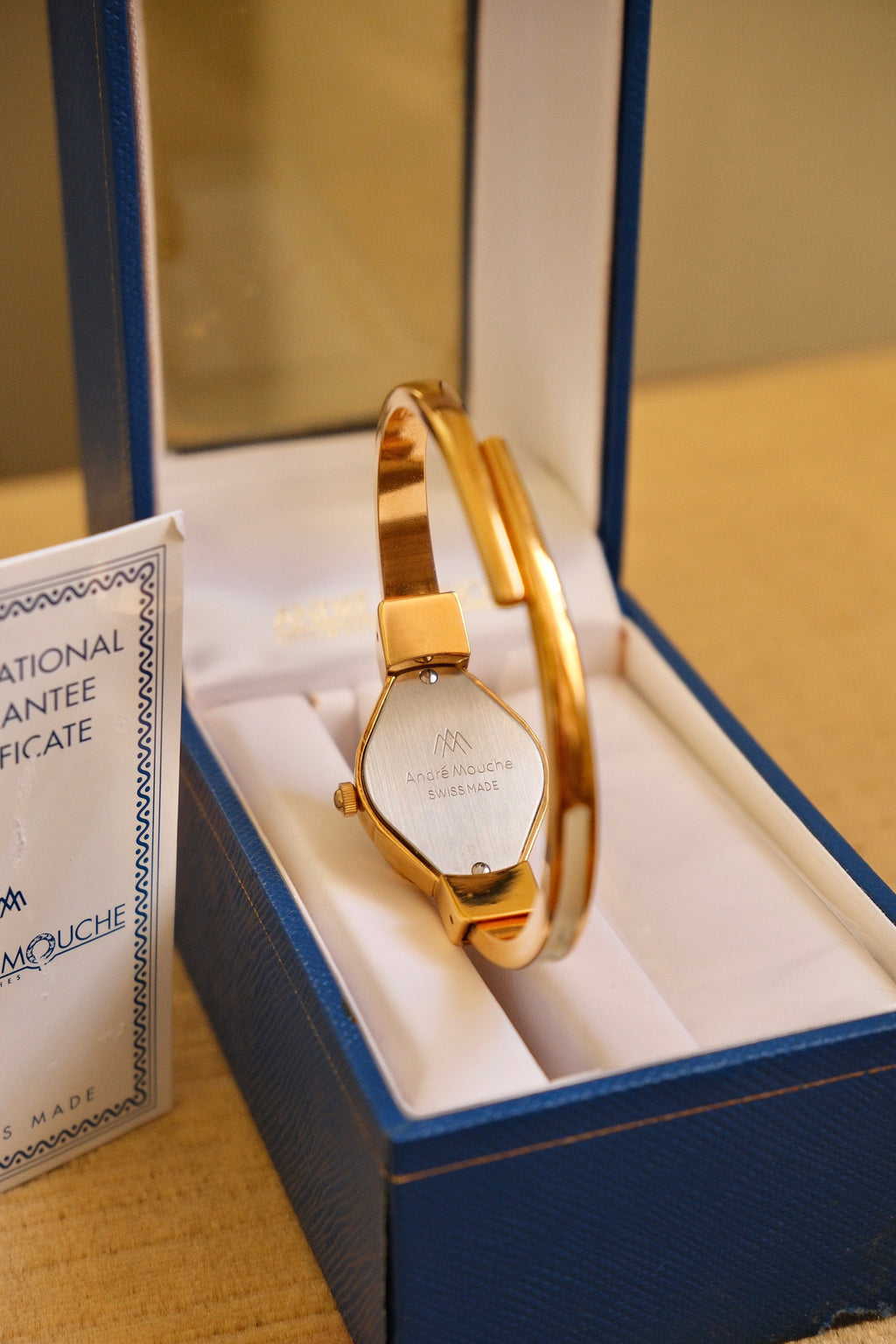 Vintage André Mouche Swiss Peek-a-Boo Cocktail Watch Enamel Bangle, Quartz