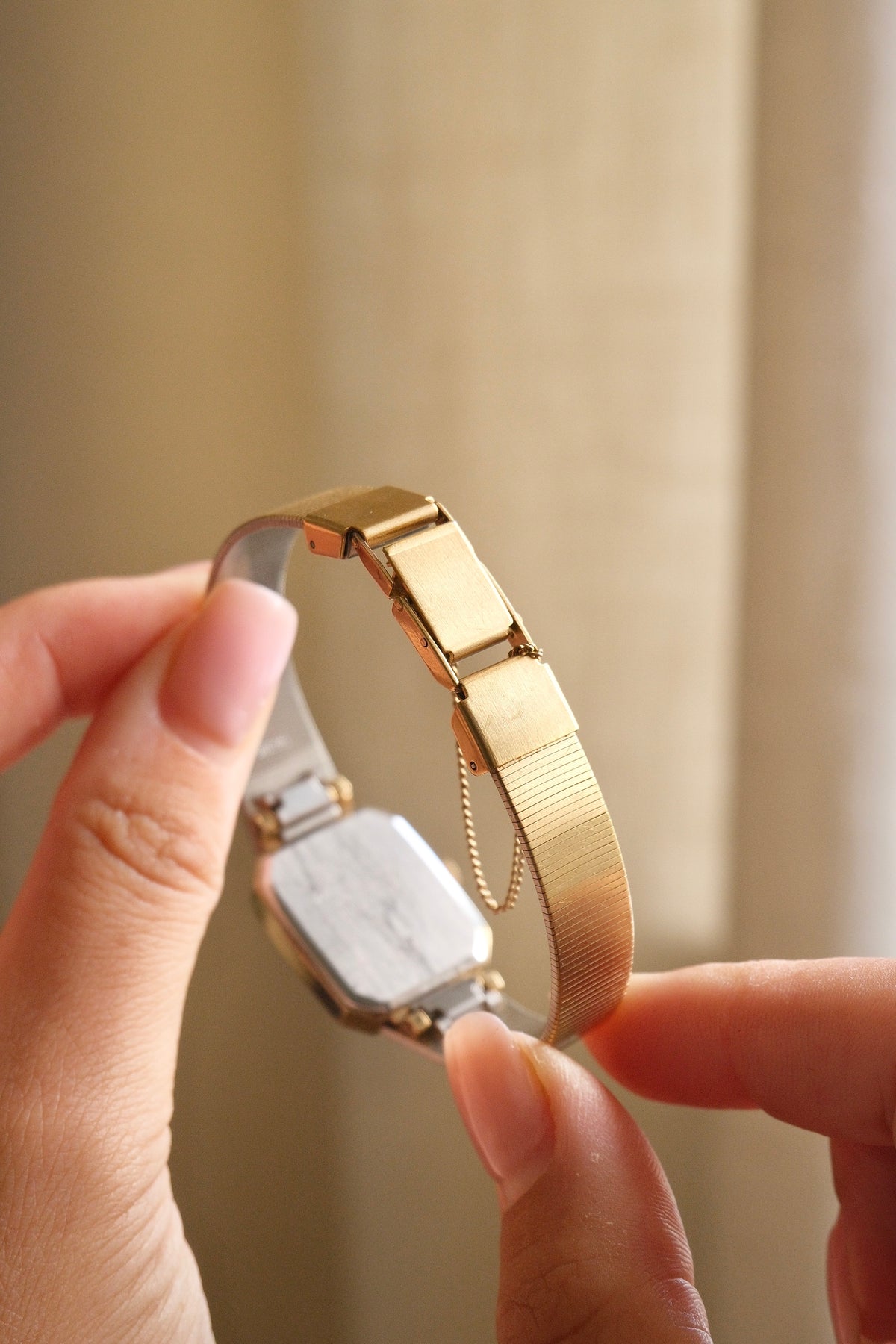 Vintage Alba Seiko Ladies Gold Watch Featuring an Octagonal case and a Textured link bracelet