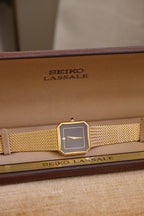 RARE 80s Seiko Lassale 6020 Gold Tank Watch Black Dial Watch in Box