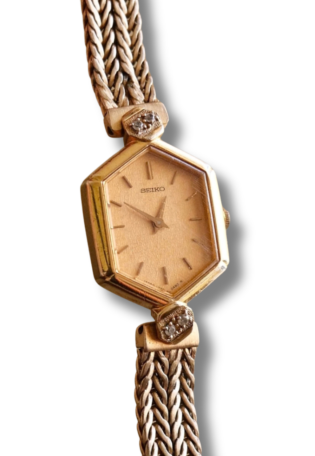 Rare 80s Gold-Plated Seiko Jewellery Quartz Watch with Hexagon Dial
