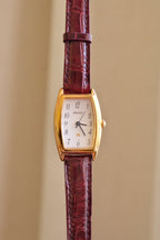 Near Mint Vintage 90s Seiko Noie Baignoire Style Burgendy Leather Strap Watch Working