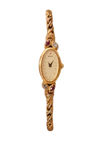 Rare Petite Oval Gold Ruby Seiko Watch with Safety Chain Collectors Watch
