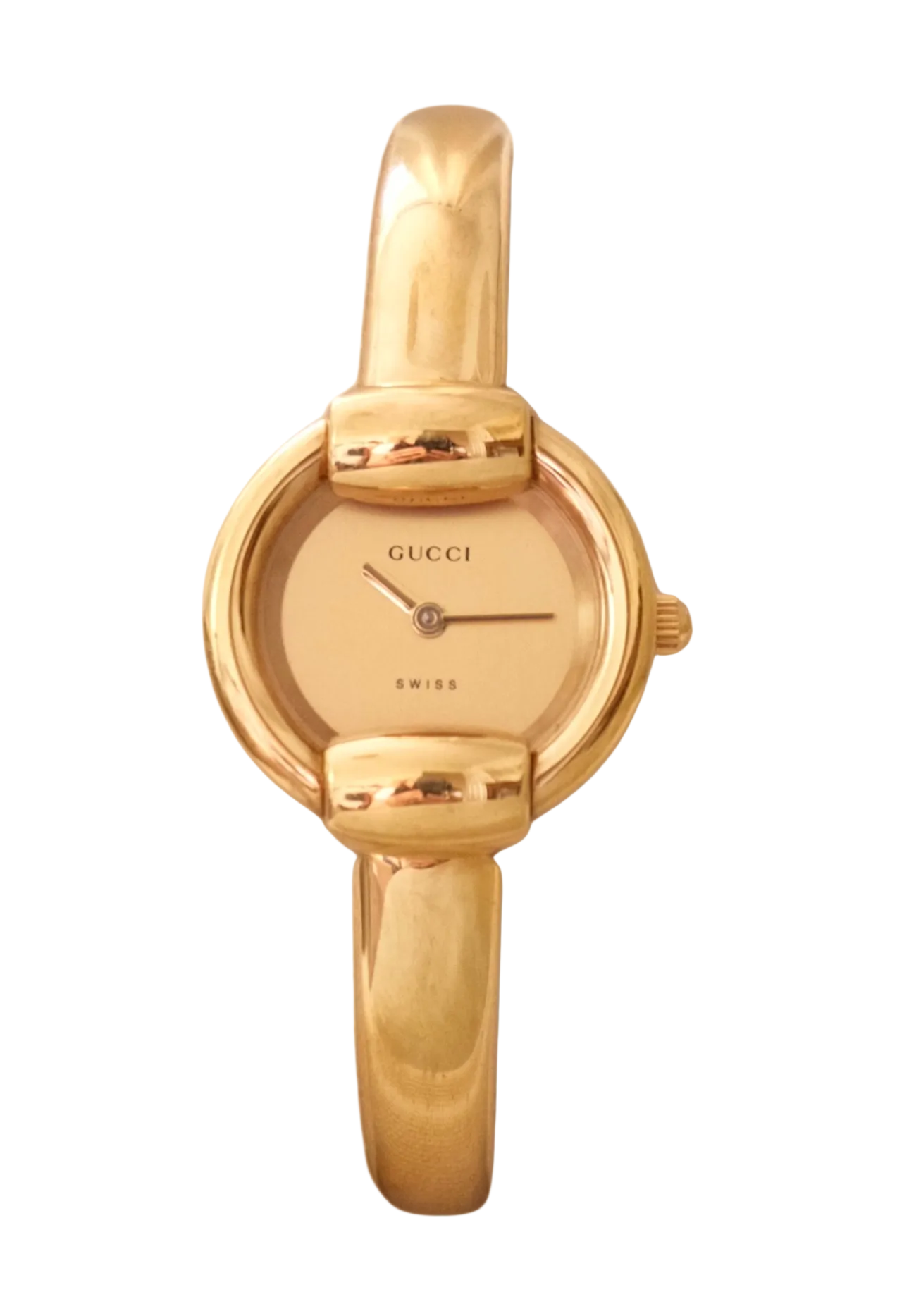 90s Gold-Plated Vintage Gucci 1400L Ladies Bangle Quartz Watch Working with Horsebit Design