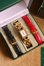 RARE FULL SET Vintage 1995 Gucci 1800L Watch Gold Plated Horsebit Bracelet Leather Straps, Quartz