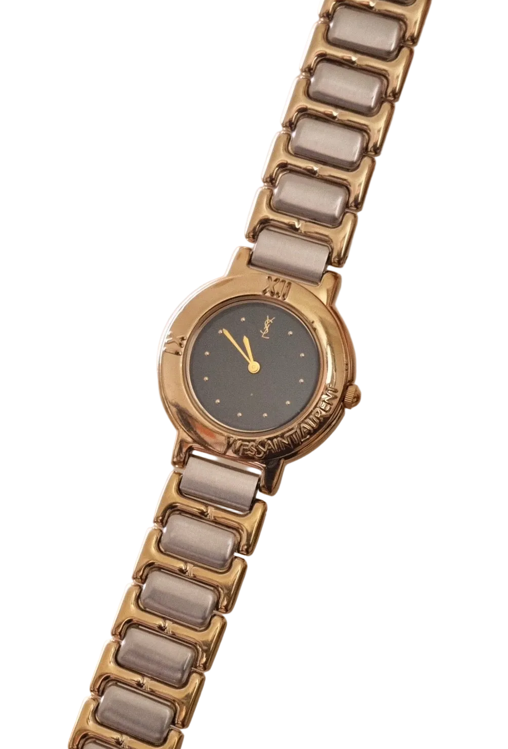 Vintage YSL Ladies Dual Tone Black Dial Watch Working
