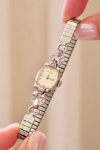 Rare Vintage Longines 14K White Gold Diamond Ladies Watch – Art Deco Style 1950s Swiss 17 Jewel Manual Wind Wristwatch