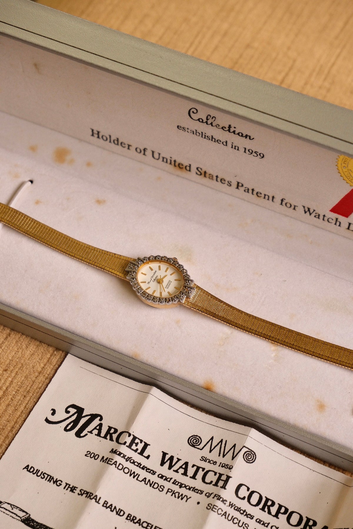 Rare Vintage 80s Marcel Drucker Oval Diamond Gold Cocktail Watch with Box & Papers