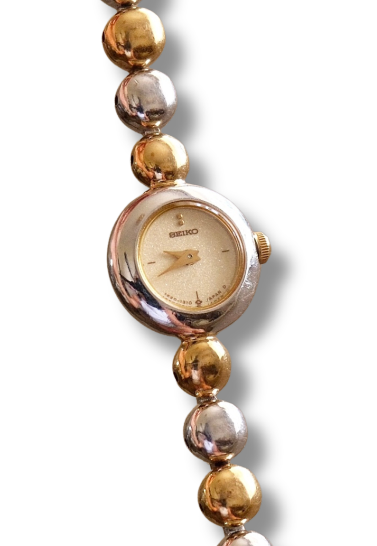 Rare Dainty Petite 90s Seiko Vintage Two Tone Watch Working with Safety Chain