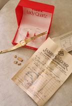 Ladies vintage Timex Kcell Face gold watch box and papers working