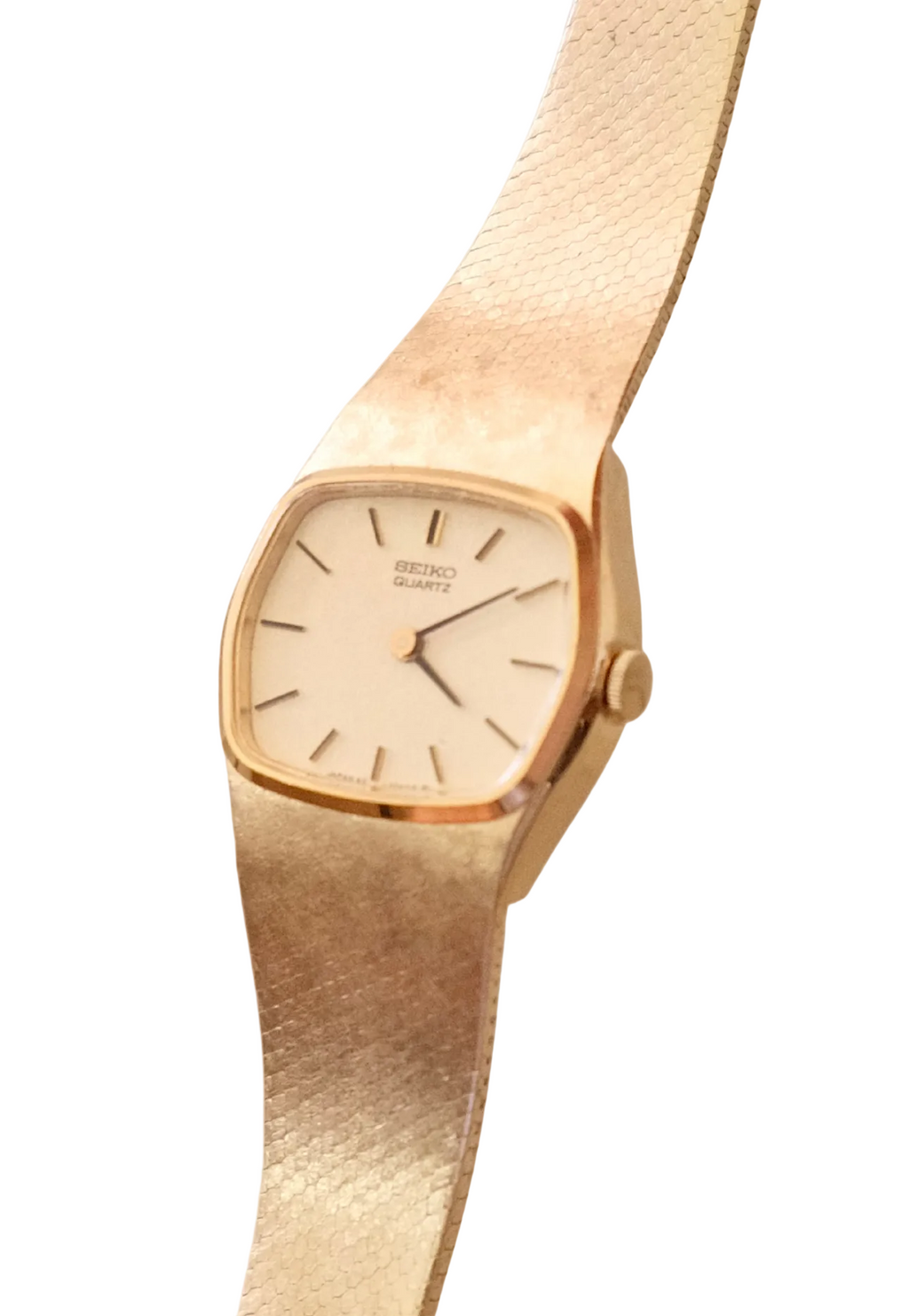 Vintage 90s Gold Ladies Seiko Watch with Textured Bracelet Strap Working