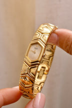 Vintage 1990s Seiko Ladies Hexagonal Quartz Watch Gold Plated Bracelet Style