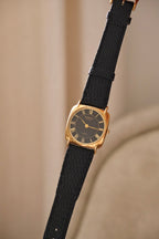 Unisex Ladies Mens Vintage 18k Gold Plated Black Leather Strap Raymond Weil Watch Working