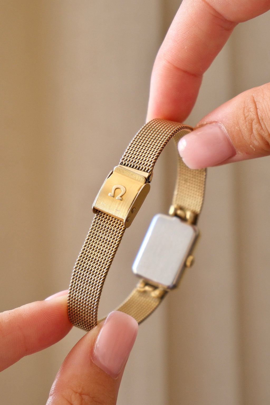 1970s Omega De Ville Manual Wind Gold Plated Tank Style Watch Mesh Strap, in Omega Box Working