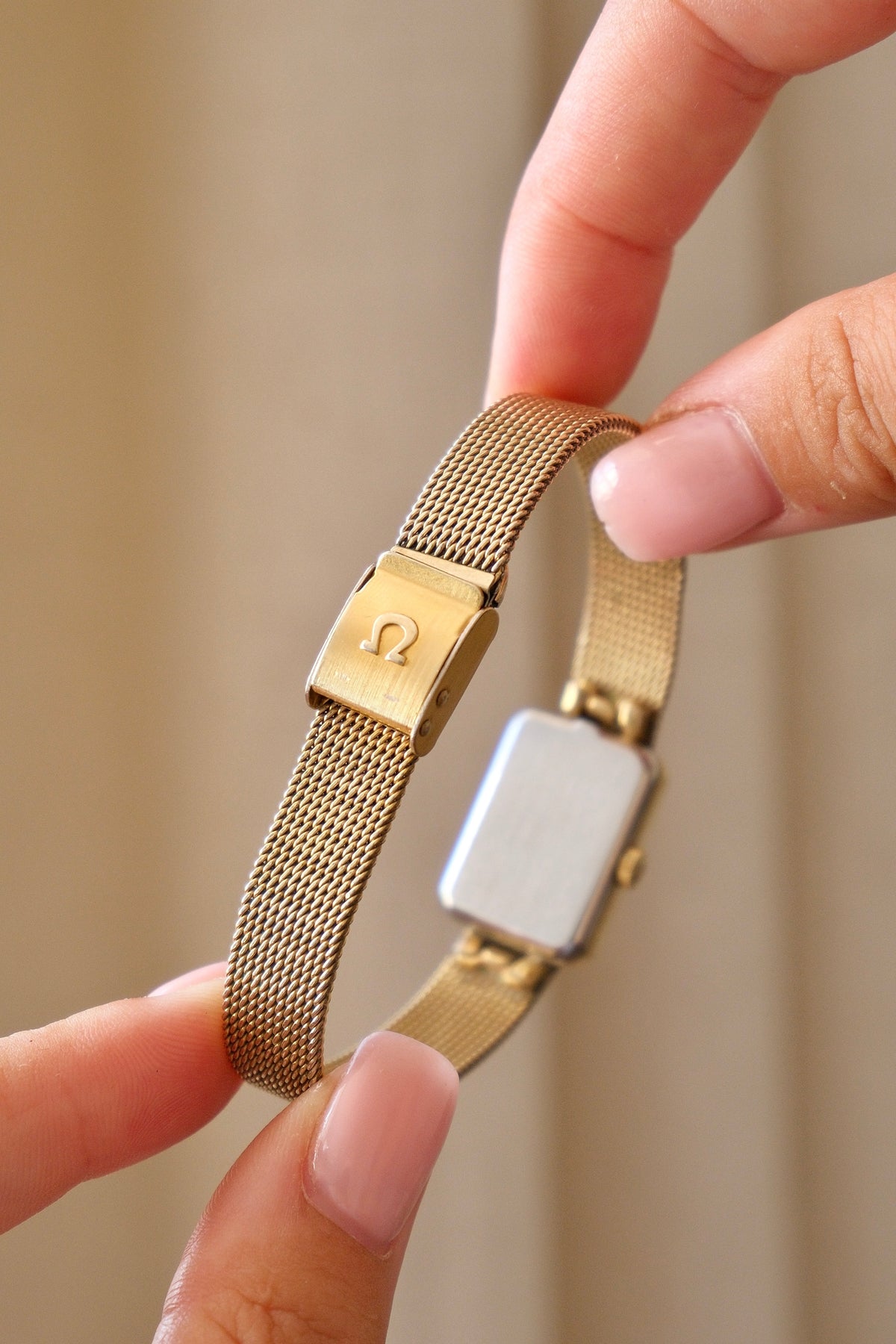 1970s Omega De Ville Manual Wind Gold Plated Tank Style Watch Mesh Strap, in Omega Box Working