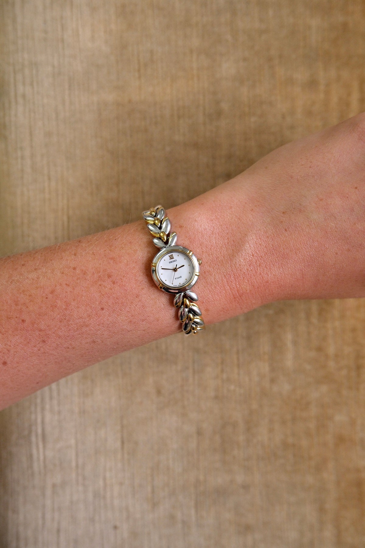 Vintage 90s Ladies Gold Two Tone Seiko Tissé Dainty Quartz Watch