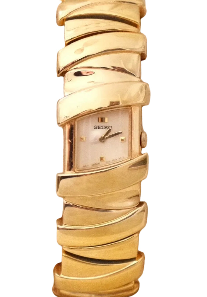 Vintage 90s ladies gold chunky seiko bangle watch working in box