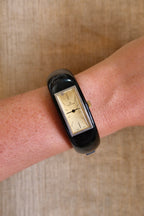 Rare 1970s Hanowa Mage Swiss-made ladies bangle watch featuring a rectangular gold-tone dial Manual Wind