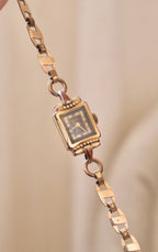 1930s Art Deco Gold Link Bracelet Watch | Petite Square Vintage Wristwatch | Antique Elegant Timepiece
