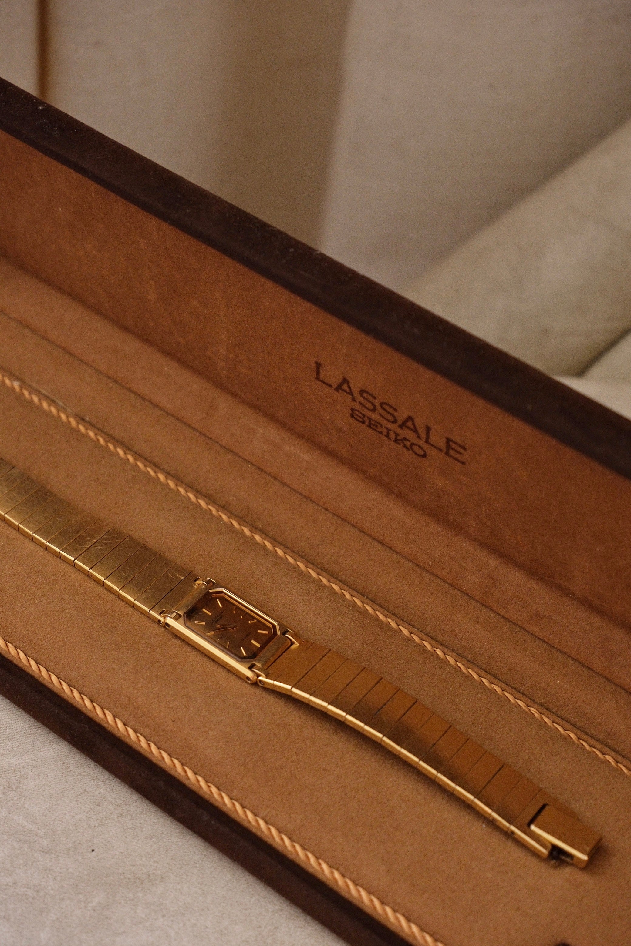 90s Vintage Ladies Ultra Thin Tank Lassale Seiko Gold Plated Watch Working in Box